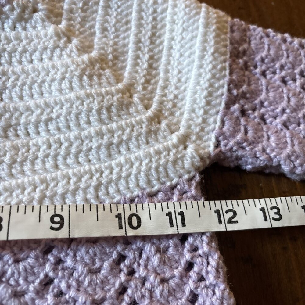 Vintage Heavy Crocheted Baby Sweater Purple And White 12-18 Mo - Picture 7 of 8